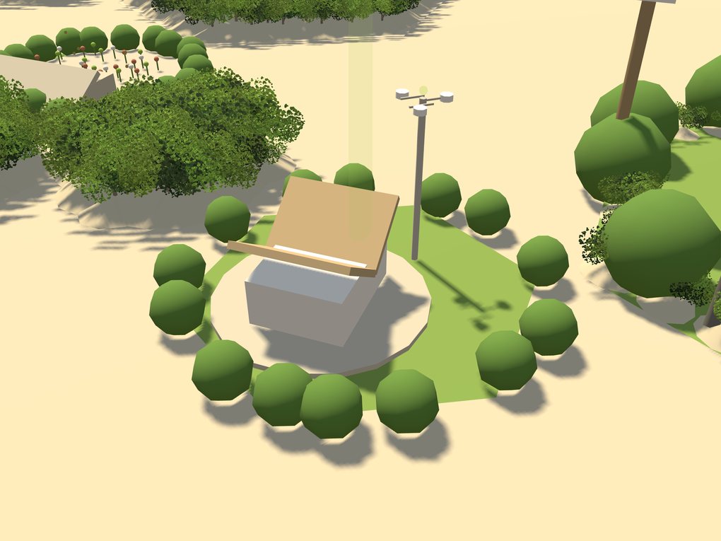 Cell AD: a field station building with a mast carrying weather instruments.