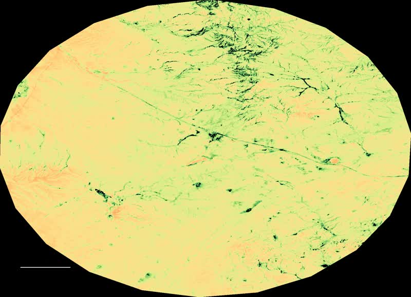 EVI vegetation index timelapse, 2019 to 2024